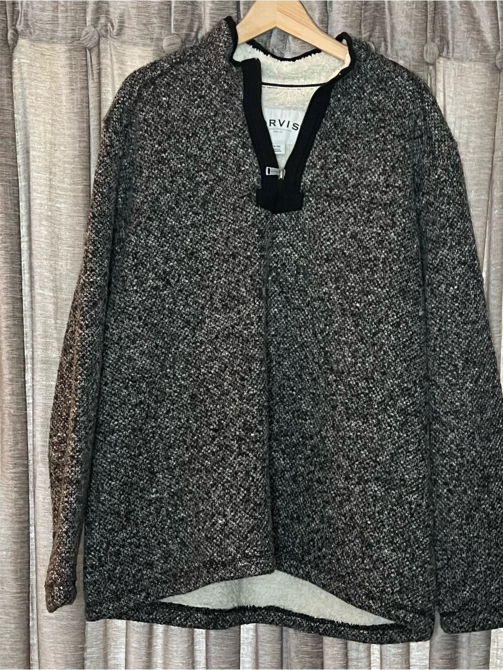 Orvis Men’s Black & Gray Marled Half-Zip Sherpa Lined Sweater Size Extra Large